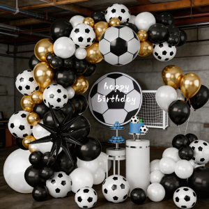 105Pcs Black and White Gold Football-Themed Balloon Arch Set 18inch Football-Themed Black Exploding Star Foil Balloons 2026 Football Game Party Decorations Bachelor Party Decorations for Men Fan Birthday Decorations Graduation Ceremony Backdrop Setup