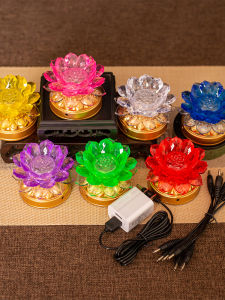 Long Burning LED Buddha Lamp Handheld Lotus Flower Lamp Home Decorations Buddhist Altar Supplies Guanyin Lamp Ornament