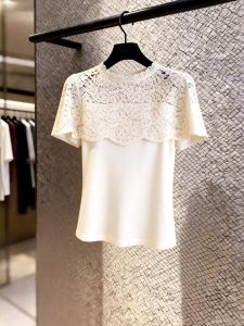 French Lace Patchwork Elegant Style White Top
