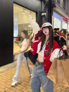 เสื้อแจ็คเก็ตเบสบอลสไตล์ย้อนยุคแบบลำลองหลวมๆ สำหรับทั้งชายและหญิง ฤดูใบไม้ผลิและฤดูใบไม้ร่วง แจ็คเก็ตเสื้อโค้ทแบบอเนกประสงค์