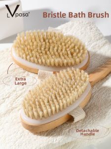 LVpasa | Long Handle Bath Brush Hog Bristle Soft Body Scrubber Exfoliating Back Brush