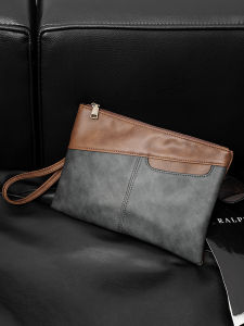 Retro Minimalist Mens Clutch Bag Casual Envelope iPad Bag Trendy Small Bag Street Style Polyester Inner Single Strap Zipper Closure
