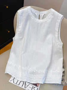 Large Size 300 Pounds Embroidered Cotton Linen Sleeveless Top Women Summer New Loose Slimming Linen Vest Small Shirt