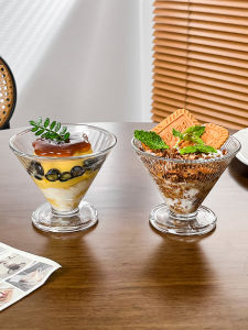 Creative Glass Milkshake Cup High Footed Ice Cream Cup Dessert Pudding Cup Yogurt Pudding Cup Simple Style Ins Wind Dessert Cup