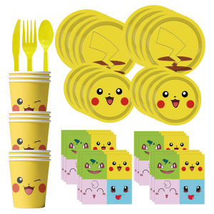 Pokemon Party Decorations Girl Boy Disposable Tableware Tablecloth Candy Bag Plate Paper Cup Christmas Party Favor Supplies Kit