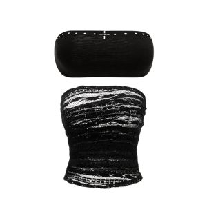 YUEZHONGWEI | Áo lưới ren hở lưng màu đen kiểu Pháp cho nữ mùa hè Áo ngắn không tay gợi cảm Áo khoác ngoài thời trang công sở