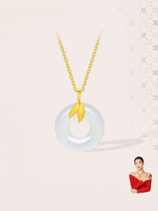 Valentines Day Bamboo Section Jade-inlaid 18K Gold Pendant For Women
