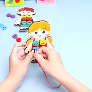 FUNToy Sepatu Ikat Keterampilan Dasar Hidup Mainan Pendidikan Memakai Kancing Puzzle Kayu Untuk Anak