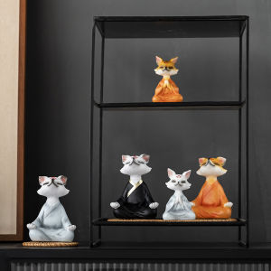 Office Desktop Decorations White Nine-Tailed Fox Real Body Sculpture High-End Sitting Meditation Zen Style Car Interior Decoration