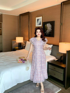 GLEC | French Elegant Retro Lace Trim V-Neck Fish-Tail Dress