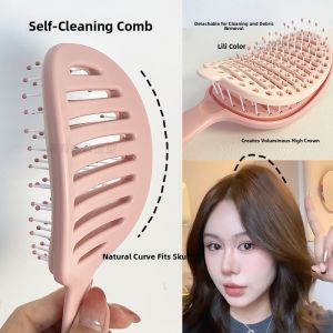 Womens Long Hair Comb Self Cleaning Detangling Brush High Hairline Smooth Hair Dry Wet Use No Knots Household Massage Comb