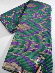 Emerald & Amethyst Jacquard Brocade Lace Fabric Iridescent Camouflage Motif with Gold Threads Luxury Drapery & Pillow Trim S4359