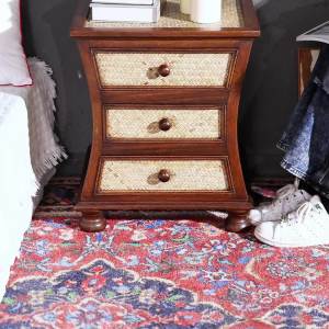 ตู้ลิ้นชักสามลิ้นชัก ตู้ข้างเตียงไม้ไผ่สานไม้เนื้อแข็ง ตู้เก็บของห้องนอน ตู้ข้างเตียงไม้เนื้อแข็ง ตู้เก็บของวินเทจ
