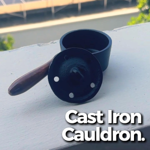 SI Cast Iron Cauldron (Model:BR73) w/wooden Handle For Incense Burner For Cones Resins Herbs Woods.