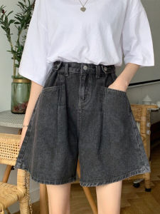 กางเกงขาสั้นยีนส์ทรงหลวมเอวสูงสำหรับผู้หญิงในช่วงฤดูร้อน กางเกงขายาวทรงเอเข้ารูปเอวสูงทรงเข็มขัดสำหรับผู้หญิงไซส์ใหญ่