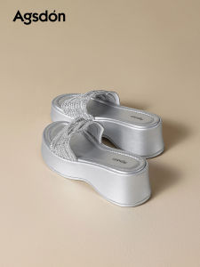 Agsdon | Thick Sole Rhinestone Height-Increasing Slippers