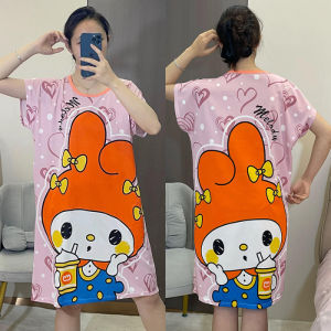 Womens Nightdress Womens New Arrival Cotton Silk Western Style Mid-Length Pajamas Plus Size Loose Home Short Sleeve Home Dress