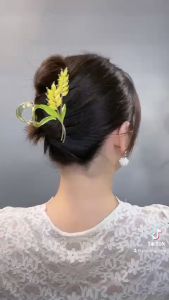 Kẹp tóc kim loại hình bông lúa vàng kẹp tóc tiểu thư sau đầu cỡ lớn cho nữ