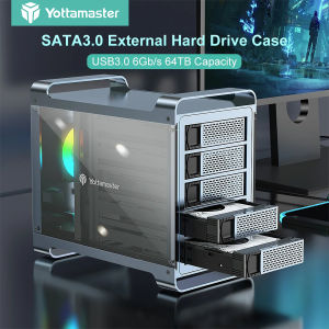 Yottamaster 4 Bay 5 Bay Raid RGB Hard Drive Enclosure 2.5" 3.5"SATA HDD SSD Support 80TB Capacity 8 Raid Mode For PC DIY Experts Gamers Data Redundancy Against Unrecoverable Sector Read Errors