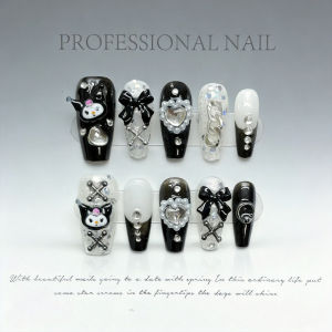 10 pcs Luxury Handmade Press on Nails Middle Ballet Dark Lori Design False Nails with 4-PIECE Tool Adhesive Nail Glue Tabs