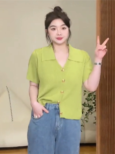 plus Size Womens Summer White Short Sleeve Polo Neck Slim Fit T-Shirt Korean Style Commute Pure Color Thin Material Top