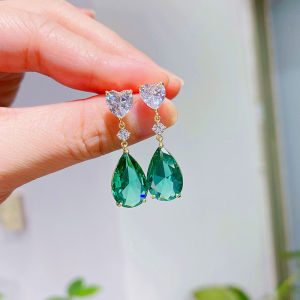 Huitan Blue/Green Pear Cubic Zirconia Drop Earrings Luxury Colorful CZ Earrings Women for Wedding Party 2022 New Trendy Jewelry