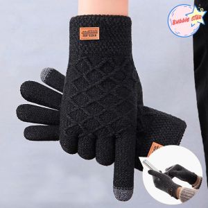 ถุงมือหน้าจอสัมผัสสำหรับผู้ชายฤดูหนาวขี่จักรยานและขับรถกันลื่นขนแกะถักถุงมือฤดูหนาวอบอุ่นสำหรับนักเรียนหญิง