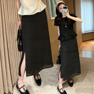 V.C.I | Black Lace Panelled Illusion Two-piece Polka Dot A-line Skirt