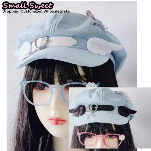Gothic Lolita Y2K Girl Harajuku Beret Hat Women Angel Wing Hat Cartoon Newspaper hat Cap Anime Costumes Accessories Goth hat