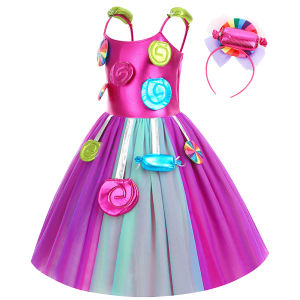 Candy Lollipop Purim Costume Girl Suspender Rainbow Birthday Dress Luxury Kids