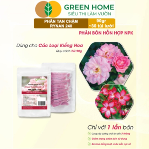Phân Tan Chậm GreenHome Rynan 240 Bao 90gr ~ 30 Túi Lưới 3gr Dùng Cho Hoa Hồng Ra Hoa Đều Và Rực Rỡ