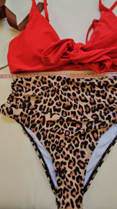 SHE-IN PREMIUM QUALITY SWIMWEAR / TWO PIECE / FRONT KNOT TIE TOP / RED & ANIMAL PRINT / MEDIUM