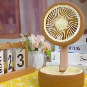Telescopic Fan LED Lighting Desktop Fan With 3 Speed Tire Shaped Desktop Fan Rechargeable