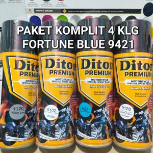 Pilok Cat Semprot Diton Premium Fortune Blue Biru 9421 Primer Grey Epoxy 9120 White Putih 9102 Clear 9128 Pilox Paket Komplit Paketan Lengkap 4 kaleng 400cc