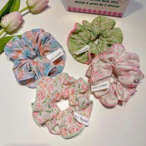 🔥Cadia👍Premium Floral Scrunchie for Women Cute Stitched Edge Small Flower Hair Tie Soft Comfortable Retro Vintage Hair Accessory Gentle Aesthetic Daily Hair Band Trendy Korean Fashion Hair Scrunchie Casual Everyday Wear Sweet Girly Hair Decoration