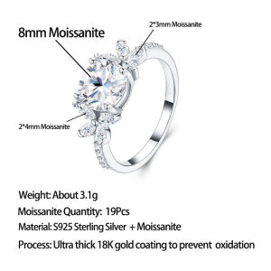 Pretty Beauty 925 Sterling Silver Flower Moissanite Engagement Ring for Women 2CT Diamond Floral Cluster Design Dainty Jewelry