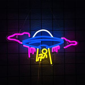 UFO Neon Sign for Room DecorAlien LED Neon LightsRocket Neon Light Up Sign for Kids Bedroom Game Room Birthday Gift for Boys
