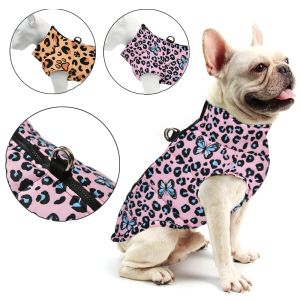 Leopard Butterfly Print Pet Coat For Winter Outdoor Waterproof Puppy Clothes With D-ring Bulldog Costume For Small Large Dogs