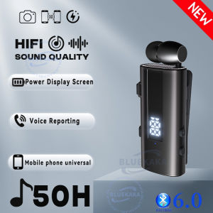 2IN1 Bluetooth 6.0 Lavalier Business Wireless Headset Remote Selfie Camera LED Digital Display With Mic HiFi Music 50h Call 30h