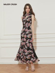 French Romantic Matte Flared Floral Retro Elegant Dress