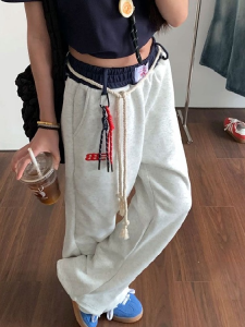 American Color Block Wide Leg Pants Womens Autumn New Style Hip Hop Sports Straight Leg Sweatpants Loose Street Dance Casual Pants Trendy
