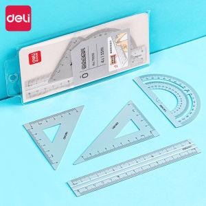deli | Deli Aluminum Alloy Ruler Set Multifunctional Triangle Ruler Protractor for Student Exam Drawing School Stationery Supplies