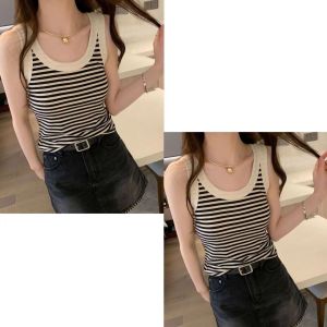 Áo Ba Lỗ Không Tay Kẻ Sọc Mùa Hè Cho Nữ Cỡ Lớn Áo Lót Bên Trong Áo Khoác Ngoài Áo Thun Bó Sát Áo Thun Cổ Tròn Thường Ngày