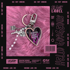 Y2K Millennium Ins Korean Retro Design Heart Pendant Keychain Flame Butterfly Creative Gift Casual Alloy Metal Decoration