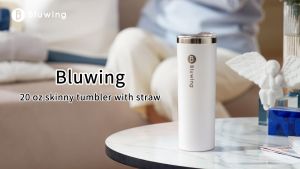 Bluwing 20OZ Stainless Steel Thin Drum Double Layer Insulated Ultra-Thin Coffee Drum Cup With Straw Leak Proof Cover Straw Brush