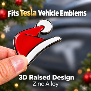 3D Metal Christmas Hat Decoration for Tesla Vehicle Emblem Zinc Alloy 1PC with Adhesive Pad