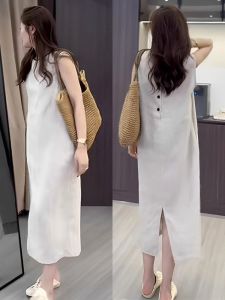 Váy Vest Không Tay Thường Ngày Cho Nữ Mùa Hè 2025 Váy Dài Rộng Rãi Thời Trang Cao Cấp Mới Về Váy Dài Không Tay Cổ Tròn Màu Trơn