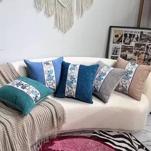 Vintage Viền Thêu Vỏ Gối 45X45Cm Phong Cách Trung Hoa Cho Ghế Sofa Văn Phòng Xe Trang Trí Phòng Khách Có Thể Tháo Rời Polyester Đệm Ốp Lưng