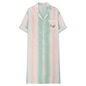 miiow | MiiOW Ice Silk Sleepwear Short Sleeve Turn-down Collar Home Clothes Summer New Style Cool Feeling Youth Polyester Fiber