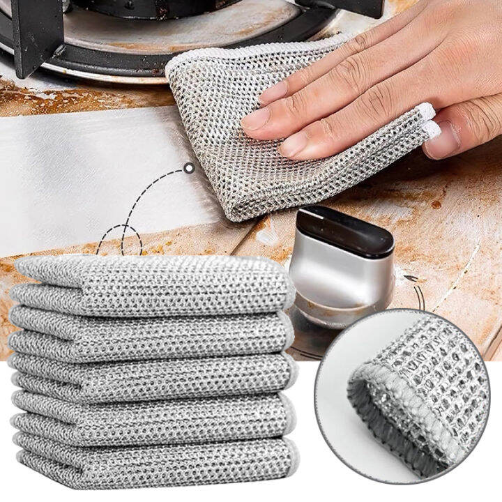 Double-layer Steel Wire Cleaning Cloth Kitchen Non-stick Dishwashing ...